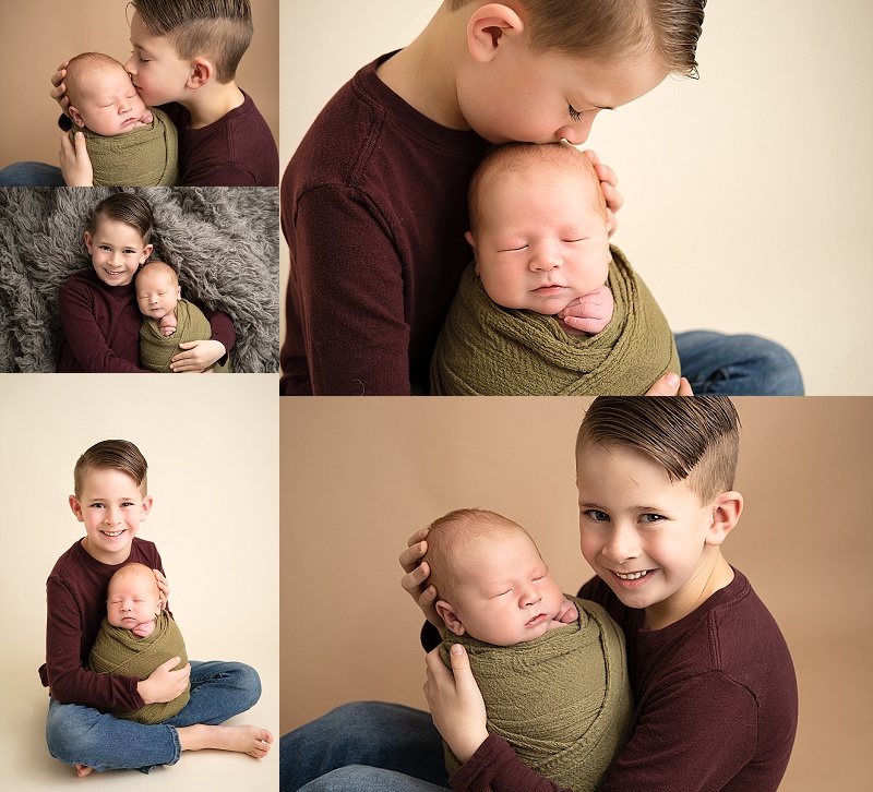 Macomb Newborn Photographer sibling photos.  Big brother with baby brother.