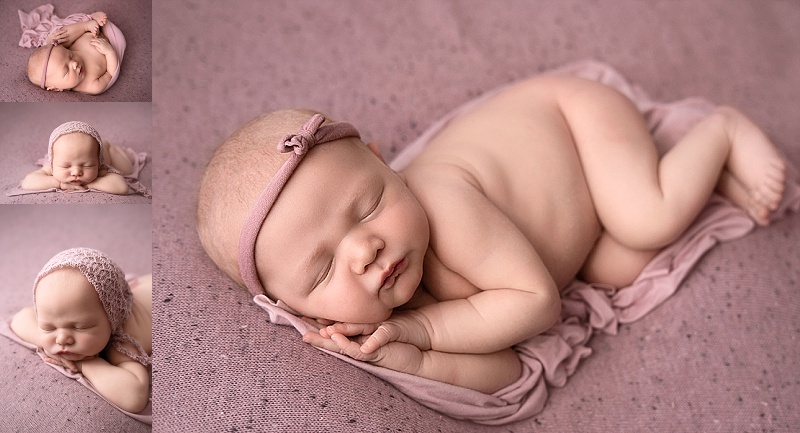 Macomb Newborn Photographer baby girl session on pink background