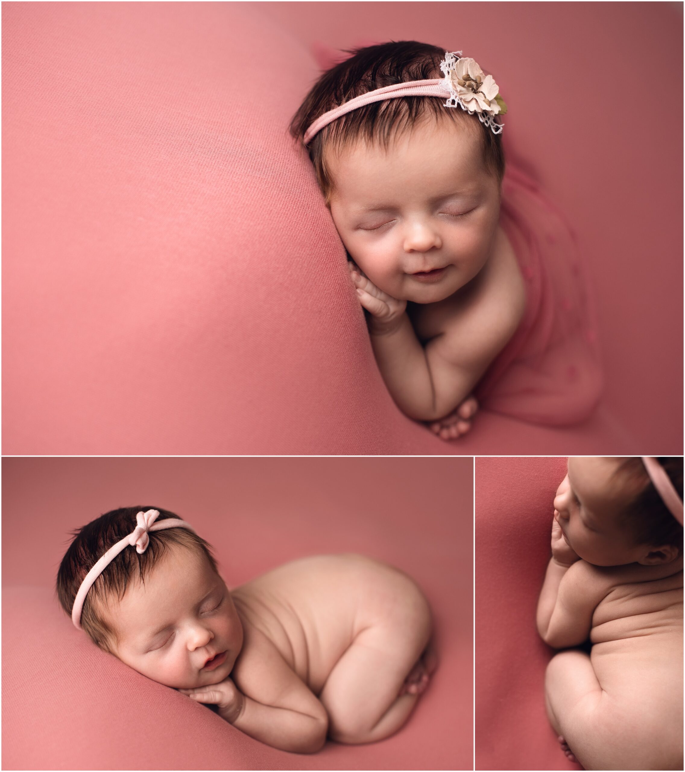 mt clemens newborn photographer, baby girl on pink