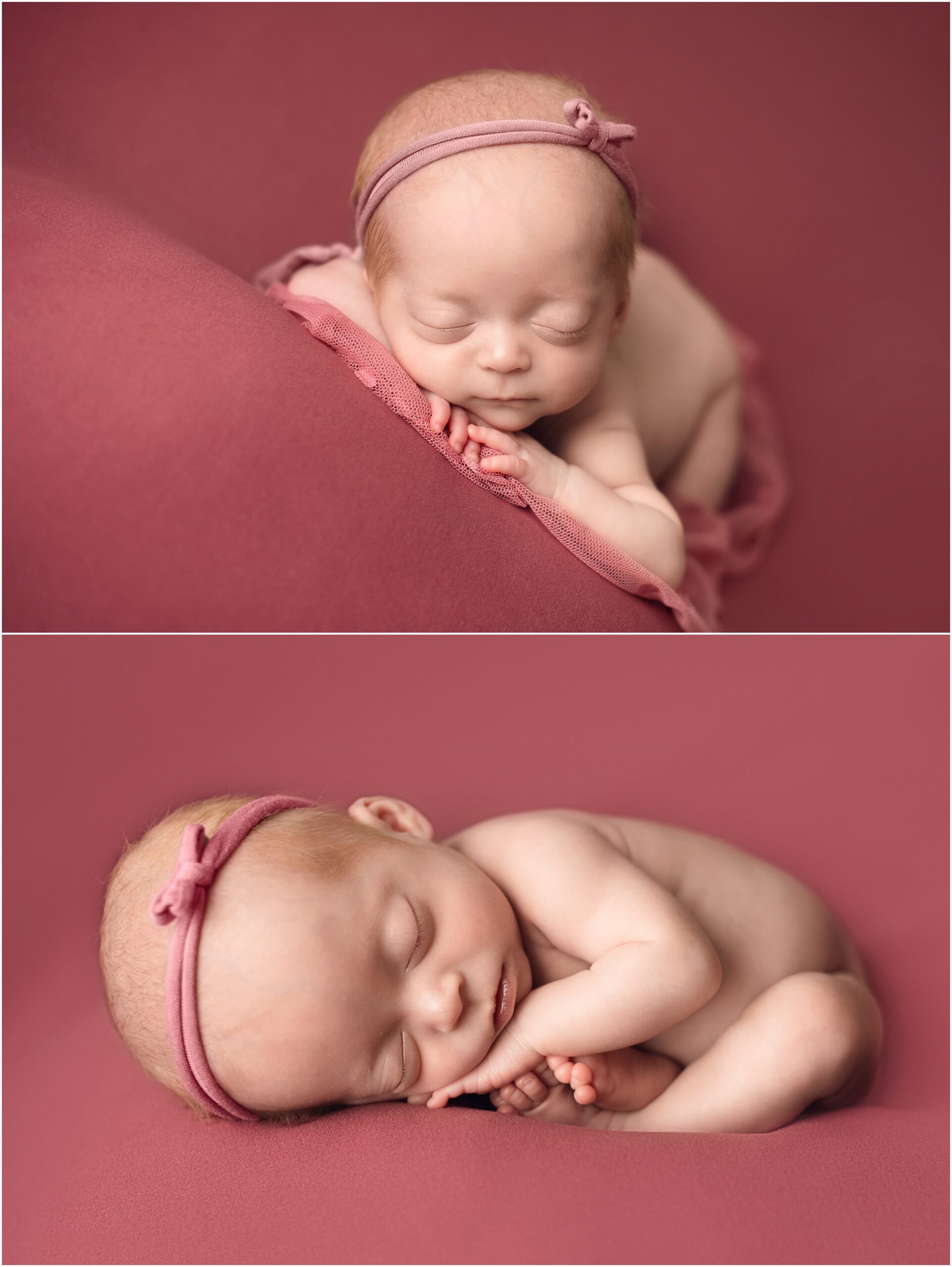 baby girl on pink backdrop